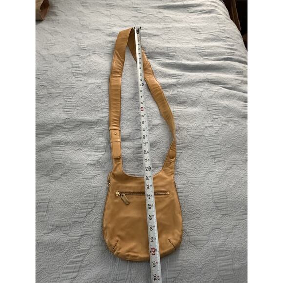 Vintage Donna Karan Purse Handbag Leather Butterscotch Tan Zipper Slim 90s Y2K - Picture 5 of 8